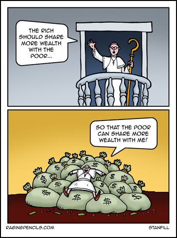 The comic about the Pope and money.