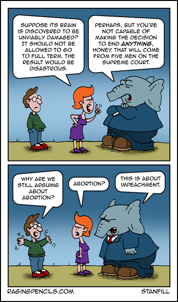 Progressive comic about abortion and impeachment.