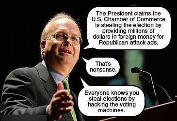 Ahh, Florida, Ohio, South Carolina... Ooops! Did I say that out loud? Karl Roves shills for the U.S. Chamber of Commerce.