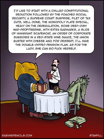 Starving democracy in an Olive Garden.