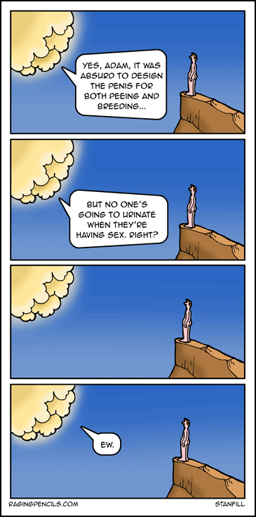 The cartoon about the first dick joke.