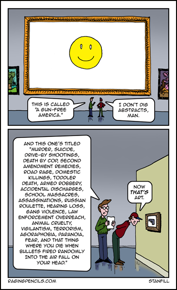 The artist is Glock, a household name, but we're hoping someday he dies in poverty and fades into obscurity. The progressive web comic about second amendment cognitive dissonance.