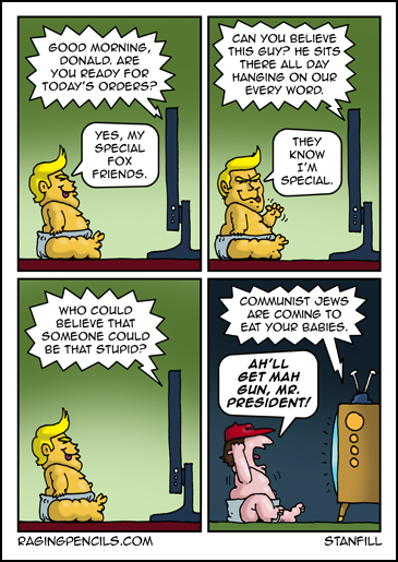 Where in the Oath of Office does it say anything about binge-watching? Progressive comic about Trump watching too much TV.
