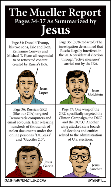 Technically speaking it's 'Jesusi'. Progressive comic about the Mueller Report summarized by Jesus, pages 34-37.