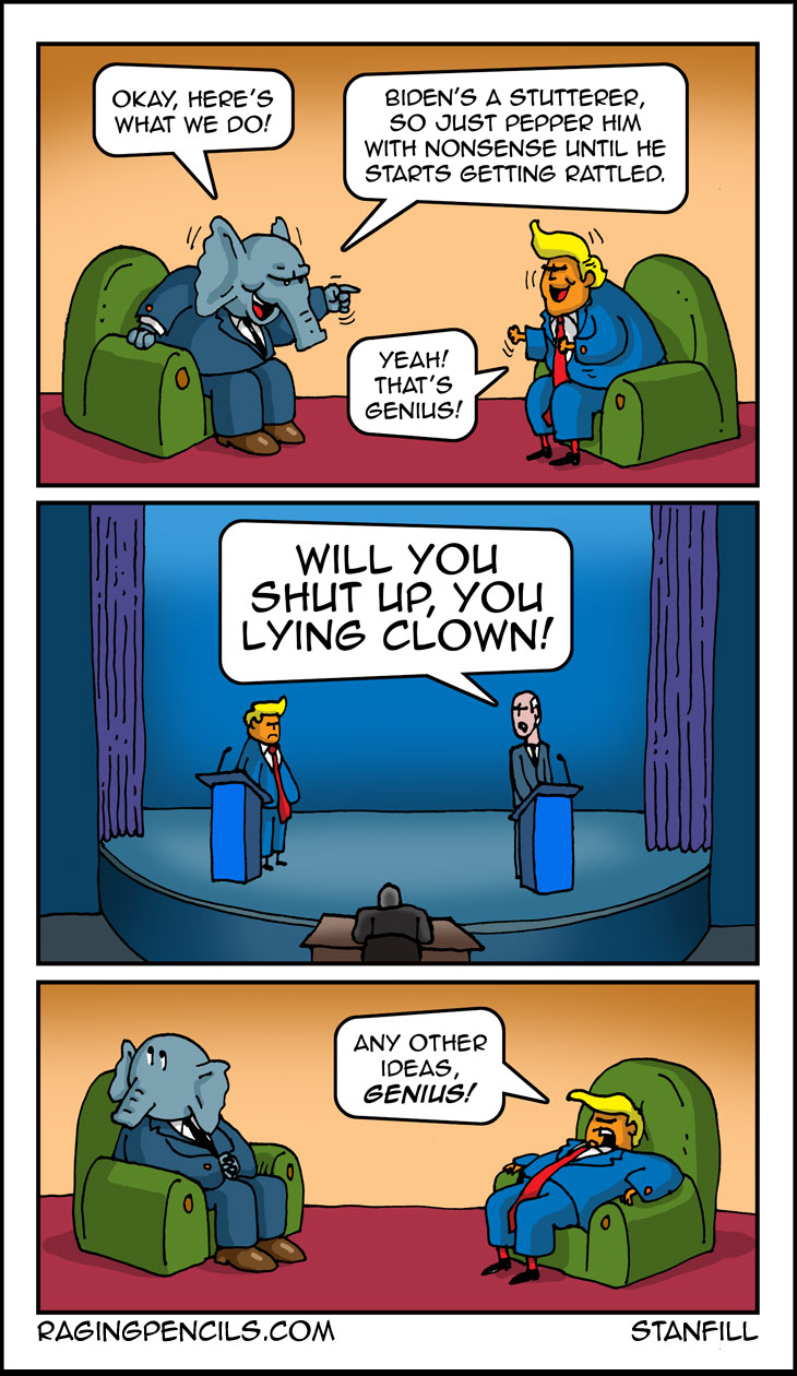 “Ask not what a lying clown can do for you. Just sock him in the kisser!” The progressive web comic about Biden calling Trump a lying clown at the first debate.