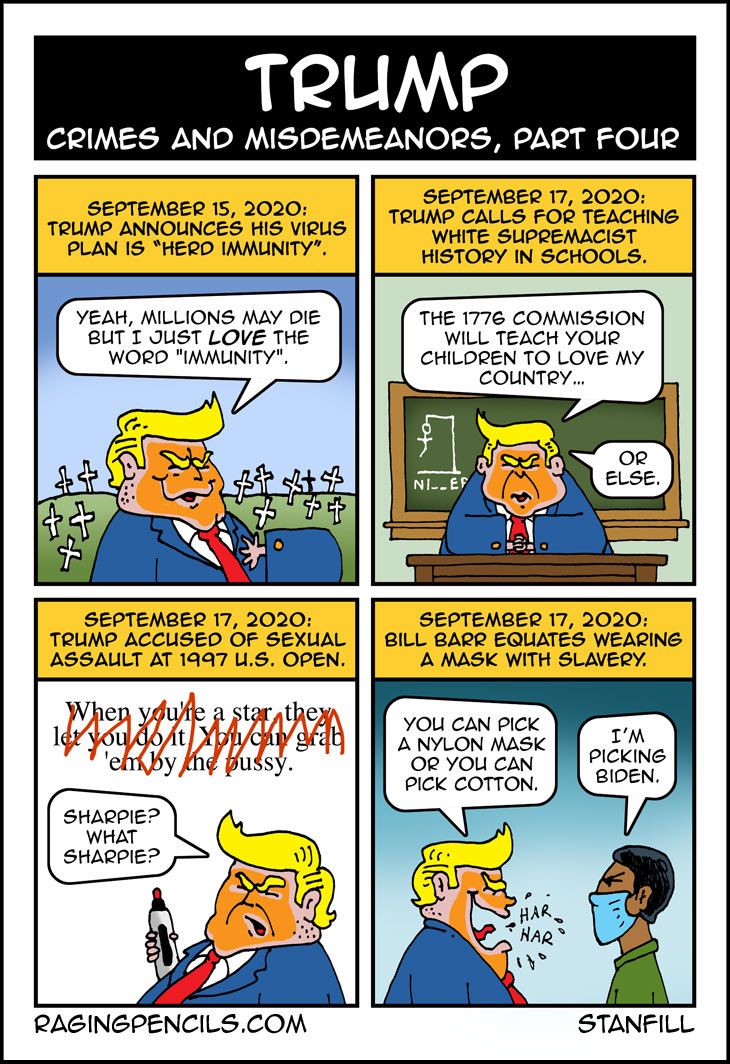 I don't know why those women Trump sexually assaulted were complaining. Trump always used protection.... racket. The progressive web comic about Trump's various crimes.