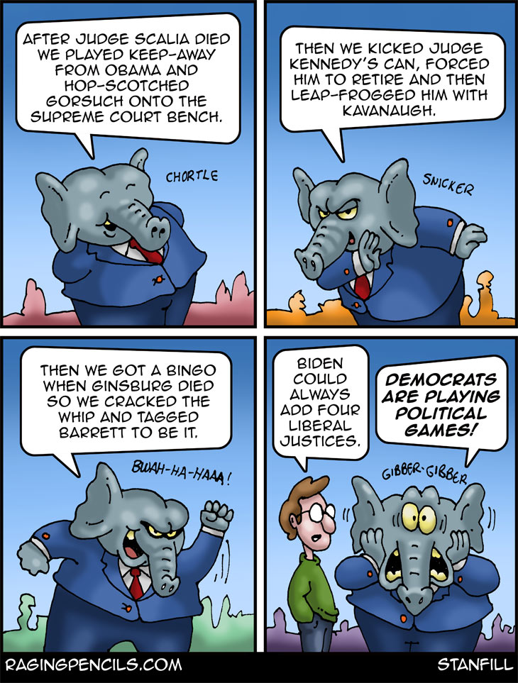 The progressive editorial cartoon about Republicans playing political games with the Supreme Court.