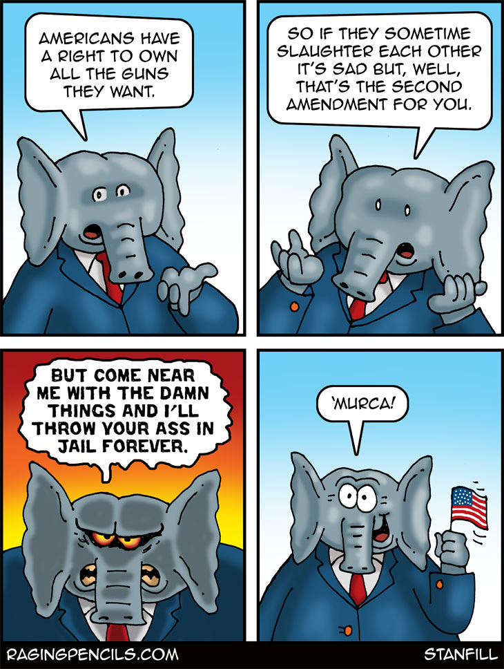 “Don't fire until you see the blacks of their skins.” The progressive editorial cartoon about how Republicans don't care if the 99% dies from gun violence.