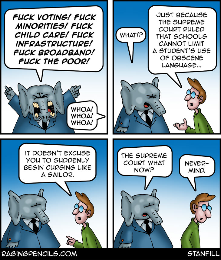 The progressive editorial cartoon about GOP obscenities.