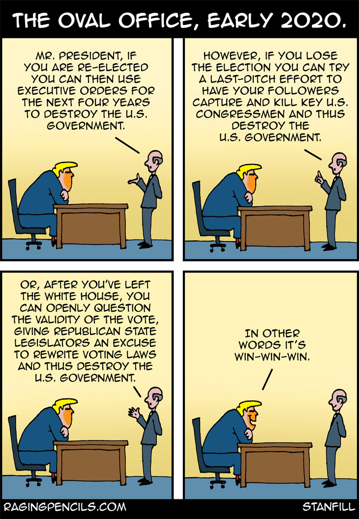The progressive editorial cartoon about Trump's plans to destroy the U.S. government.