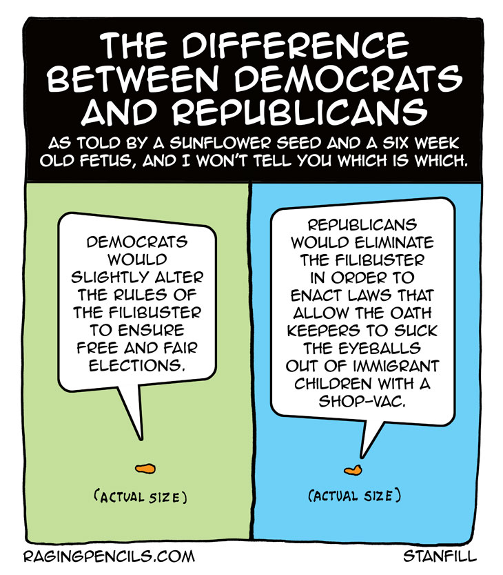 The progressive editorial cartoon about the difference between Republicans and Democrats when it comes to the filibuster.