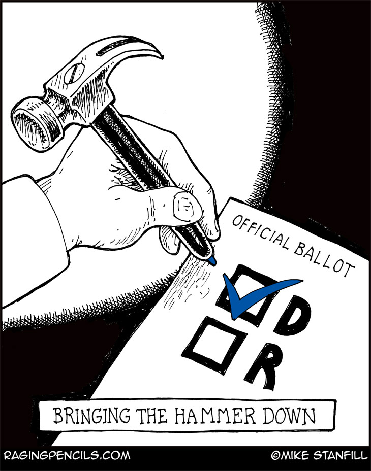 The progressive editorial cartoon about how to use a hammer.