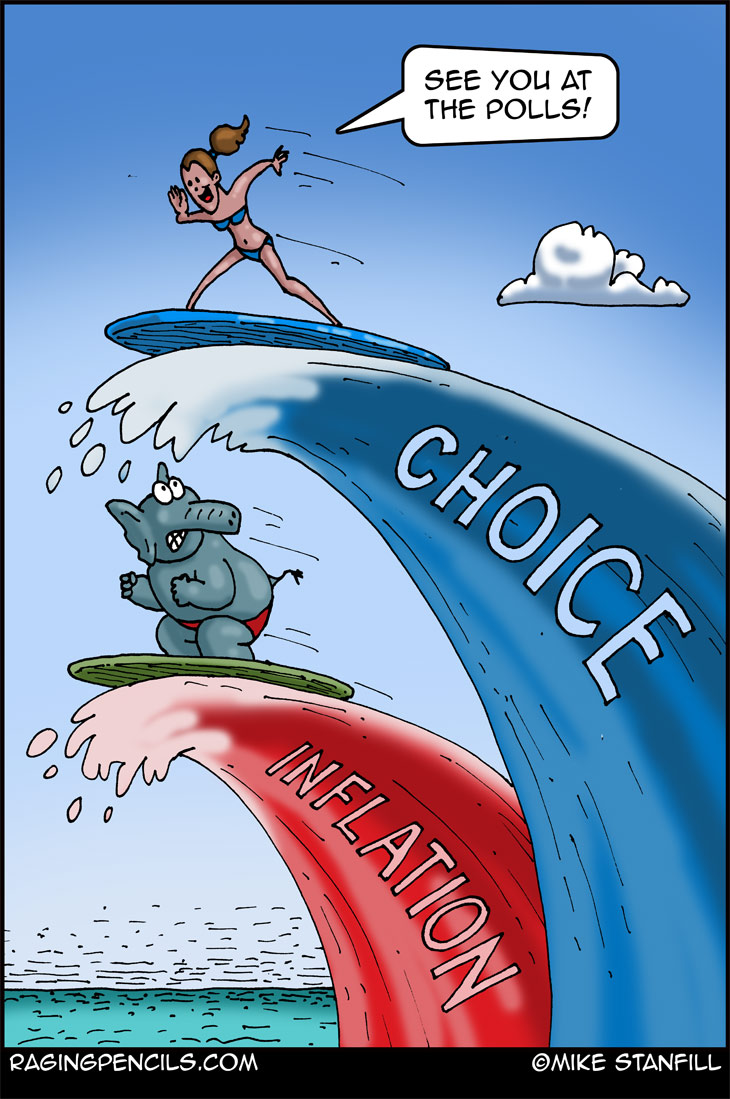 The progressive editorial cartoon about a Blue tsunami in the 2022 mid-terms.