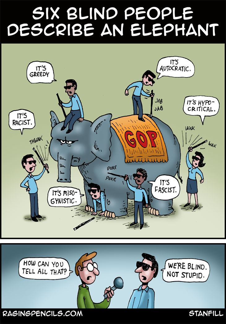 The progressive editorial cartoon about accurately describing the Republican Party.