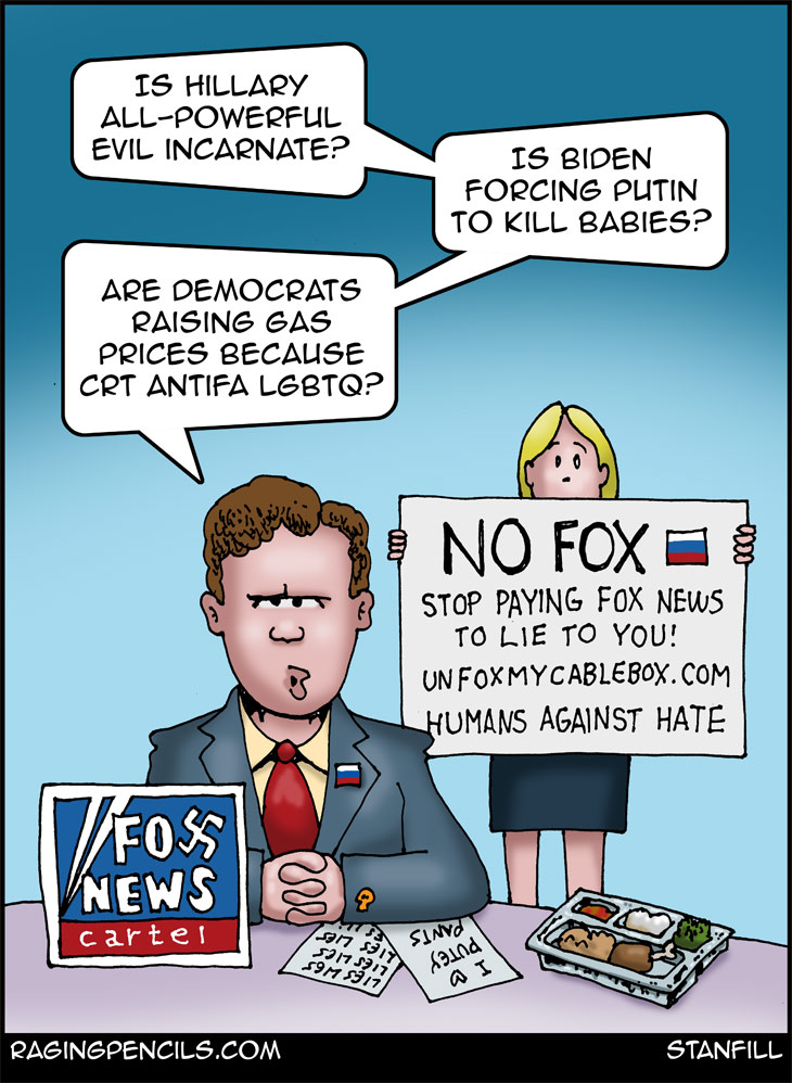The progressive editorial cartoon about Russia's ties to Fox News.
