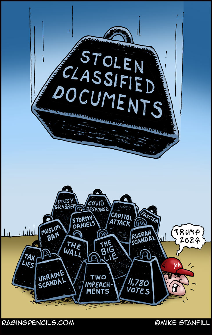 The progressive editorial cartoon about trump stealing classified documents.