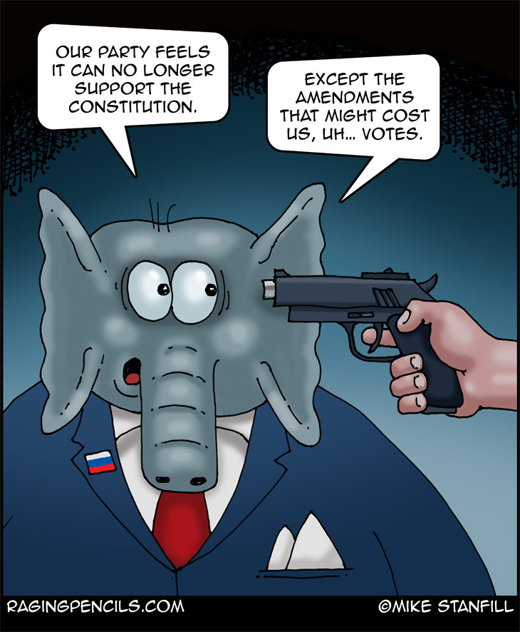 The progressive editorial cartoon about the GOP loving the 2nd amendment more that the Constitution.