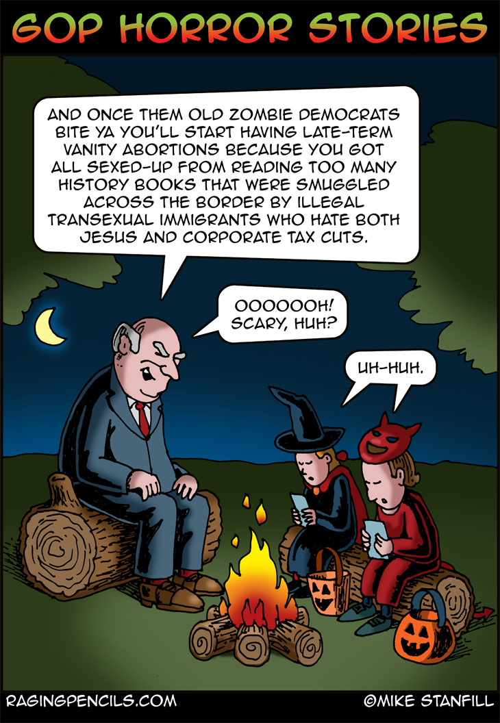 The progressive editorial cartoon about the Republicans and Halloween.