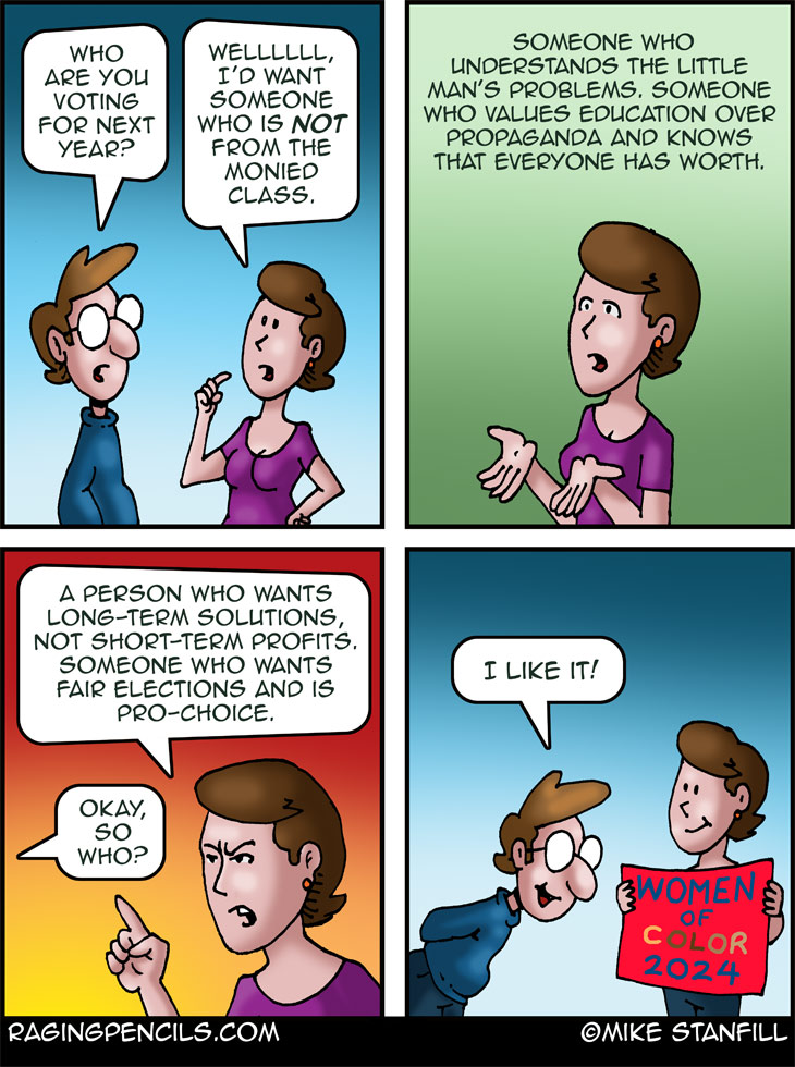The progressive editorial cartoon about women of color in government.