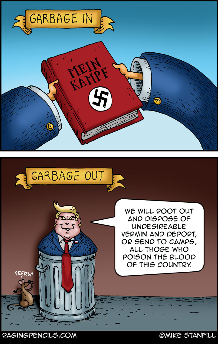 The progressive editorial cartoon about Trump and Mein Kampf.