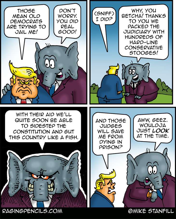 The progressive editorial cartoon about Trump's judges.