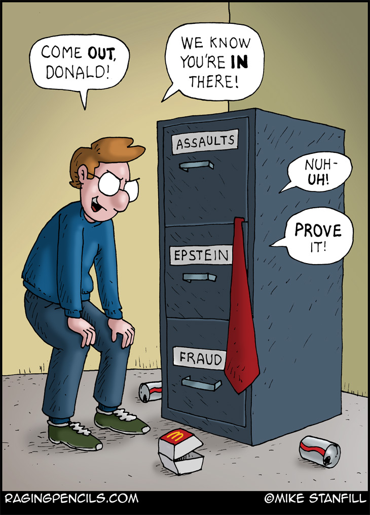 The progressive comic about Trump being in the Epstein files, literally.